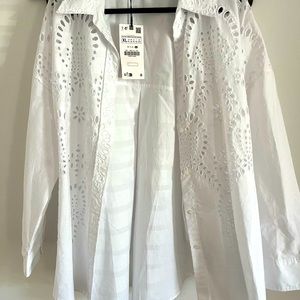 Zara oversized white button down shirt